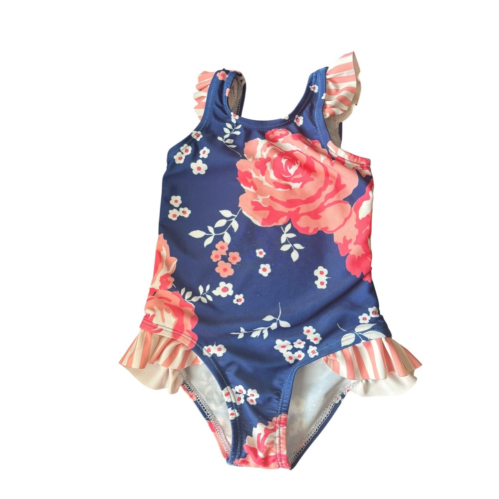 Millie Loves Lily Girls 24 Months One Piece Swimsuit Blue Floral Ruffle Fair